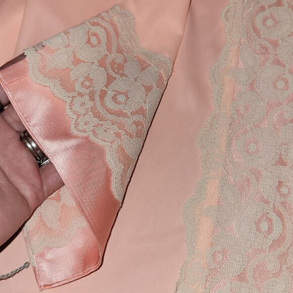 Vintage Union Made ILGWU Peach Pink Ivory Lace House Coat Robe Snowdon M - Picture 7 of 13